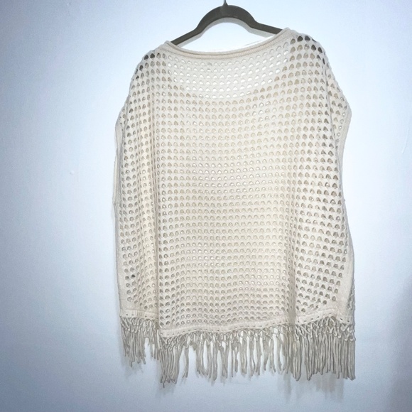 Elie Tahari Ivory Wool Cashmere Fringe Poncho Top M/L - Picture 5 of 7